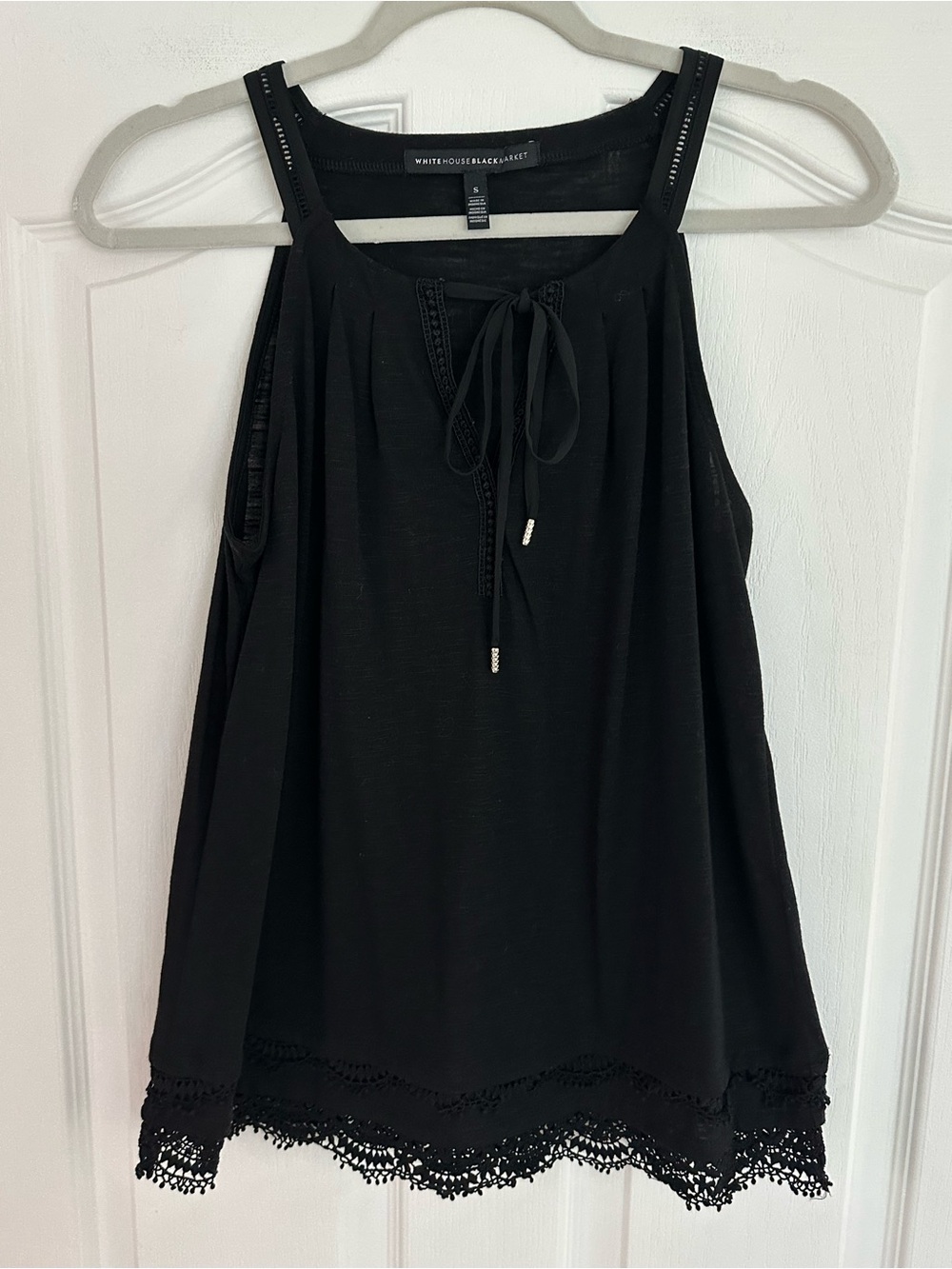 White House Black Market Brand New Black Crochet-Trim Tie-Front Tank!